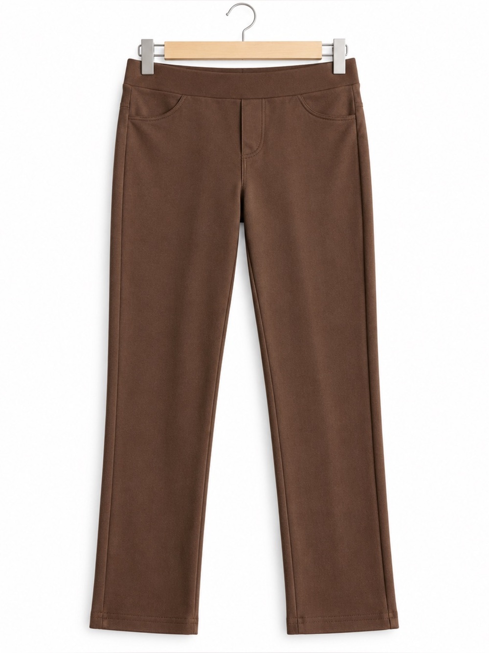 Kay Unger Brown Ponte Pull-On Straight Leg Pants L